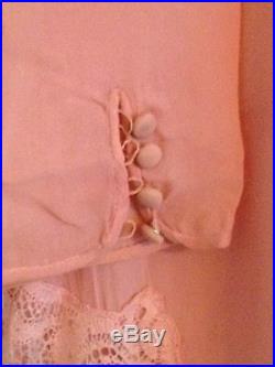 Vintage 1920s Dress Elegant Pink Silk Lace Wedding Cocktail Party Matching Slip