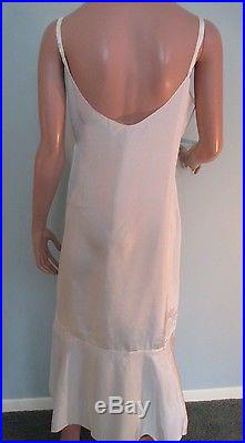 Vintage 1920s Dress Gown Ivory Embroidered Silk Chiffon Drop Waist Wedding Slip