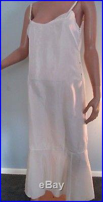 Vintage 1920s Dress Gown Ivory Embroidered Silk Chiffon Drop Waist Wedding Slip