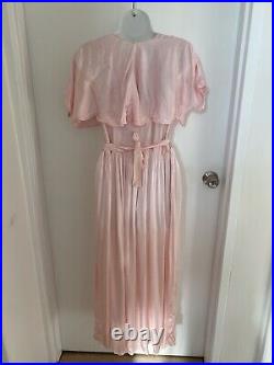 Vintage 1920s French Pink Silk Nightgown Bed Jacket Cap Lace Antique Slip Dress
