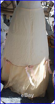 Vintage 1920s GORGEOUS SILK & ORNATE LACE SLIP FANCY RIBBONS SWEET VICTORIAN