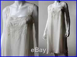 Vintage 1920s Lingerie Chemise Slip Dress with Lace Inlay, Teddy Nightgown