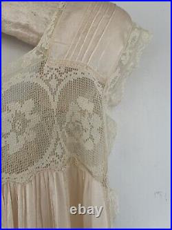 Vintage 1920s Mandel Bros Art Deco Flapper Silk Lace Crochet Slip Dress