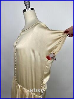 Vintage 1920s Plus Sized Cream Ivory Silk Slip Dress Buttons Snap Closures AS IS