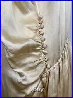 Vintage 1920s Plus Sized Cream Ivory Silk Slip Dress Buttons Snap Closures AS IS