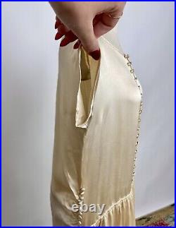 Vintage 1920s Plus Sized Cream Ivory Silk Slip Dress Buttons Snap Closures AS IS