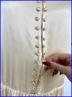 Vintage 1920s Plus Sized Cream Ivory Silk Slip Dress Buttons Snap Closures AS IS