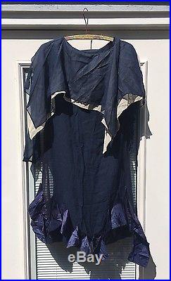 Vintage 1920s dress gown silk chiffon slip dress overdress gatsby flapper Blue