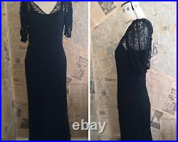 Vintage 1930's Black lace dress, silk slip, lace gown