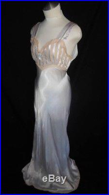 Vintage 1930's Pale Powder Blue Satin Lace Nightgown Slip Dress size Medium