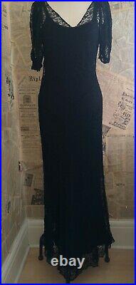 Vintage 1930's Schwarz Spitzenkleid, Seide Slip, Spitze Abendkleid
