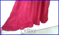 Vintage 1930's USA Red Silk Lace Ruffles Long Maxi Slip Dress Gown Small Medium