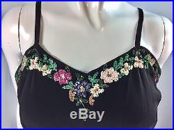 Vintage 1930S Black crepe slip Dress sequin flowers Empire waist 38 bust