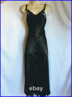 Vintage 1930s 1920s black satin evening dress slip size 10 beaded 20s 30s