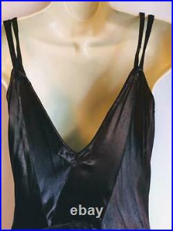 Vintage 1930s 1920s black satin evening dress slip size 10 beaded 20s 30s