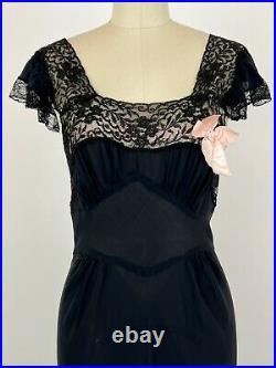 Vintage 1930s 1940s Bias Gown Sheer Lace Rayon Slip Dress lingerie Black Pink