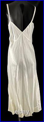 Vintage 1930s 1940s PLUS SIZE Rayon Satin Gown Ivory w Embroidery & Lace NOS 50