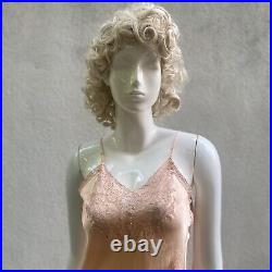 Vintage 1930s 1940s Peach Rayon Lace Bias Cut Chemise Full Slip Dress Size S/M