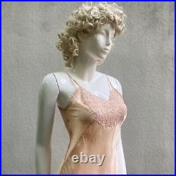 Vintage 1930s 1940s Peach Rayon Lace Bias Cut Chemise Full Slip Dress Size S/M