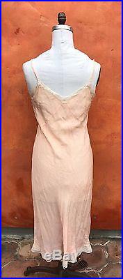 Vintage 1930s 40s Art Deco Silk Maxi Bias Cut Slip Dress Lingerie Peignoir Pinup
