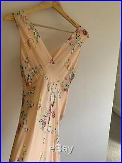Vintage 1930s 40s Floral Rayon Crepe Slip Dress Night Dress