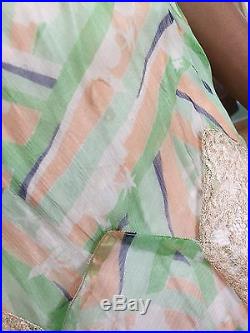 Vintage 1930s Apple Green Geometric Art Deco Dress, Jacket, Boa, & Slip Set
