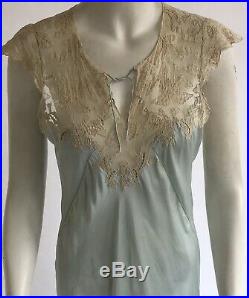 Vintage 1930s Art Deco Pale Blue Silk And Lace Bias Cut Slip Dress