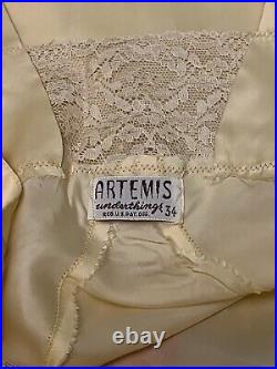 Vintage 1930s Artemis Yellow Satin Full Length Nightgown Lace Bias Cut Sz 34