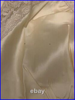 Vintage 1930s Artemis Yellow Satin Full Length Nightgown Lace Bias Cut Sz 34