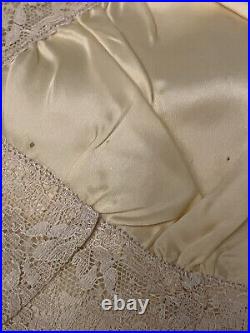 Vintage 1930s Artemis Yellow Satin Full Length Nightgown Lace Bias Cut Sz 34