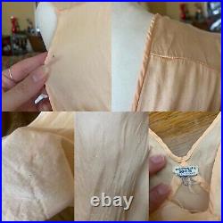 Vintage 1930s Bias Cut Silk Slip Dress Maxi Length Embroidered Beige Size M