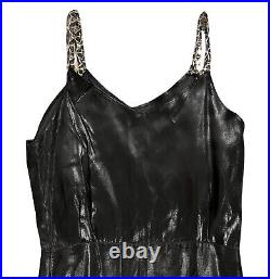 Vintage 1930s Black Liquid Rayon Satin Two Piece Slip Spiderweb Dress Set