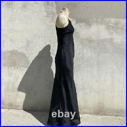 Vintage 1930s Black Silk Dress Slip Bias Cut Maxi Low Back Pink Straps