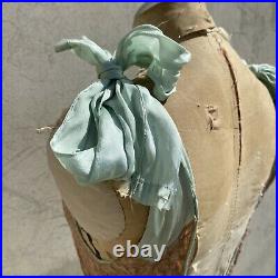 Vintage 1930s Blue Silk Satin & Floral Lace Dress Slip V Low Back Bias Cut Maxi