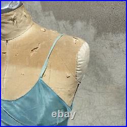 Vintage 1930s Blue Turquoise Blue Silky Dress Slip Low Back Bias Cut Maxi Straps