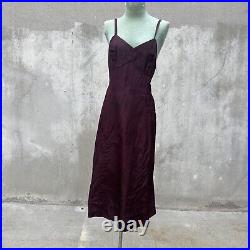 Vintage 1930s Brown Net Tulle Midi Dress Ribbon Trim Sheer With Slip Low Back