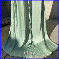 Vintage 1930s Celery Green Silk Satin Slip Dress Braided Straps & Belt Maxi