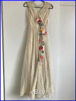 Vintage 1930s Chiffon slip dress with applique flowers