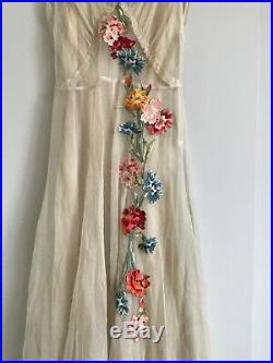 Vintage 1930s Chiffon slip dress with applique flowers