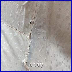 Vintage 1930s Cream Silk Dress Slip Bias Cut Maxi Floral Embroidery Dot Brocade