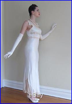 Vintage 1930s Cream Silk Lace Negligee Slip Dress Nightgown Wedding Dress Small