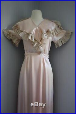 Vintage 1930s Dress Peignoir Negligee Pink Silk Satin Robe Slip Gown Xs S