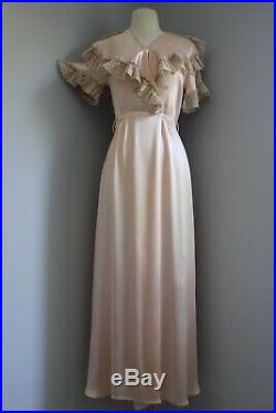 Vintage 1930s Dress Peignoir Negligee Pink Silk Satin Robe Slip Gown Xs S