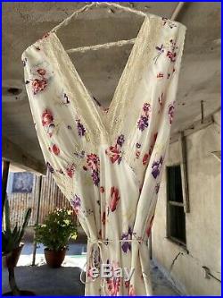 Vintage 1930s Floral Print Slip Dress Maxi Bias Cut Rayon Daisy Tulip Poppy Ruch