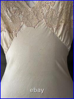 Vintage 1930s Ivory Silk Satin Lace Inset Hand Sewn Bias Cut Lingerie Slip Dress