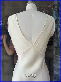 Vintage 1930s Ivory Silk Satin Lace Inset Hand Sewn Bias Cut Lingerie Slip Dress