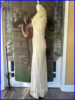 Vintage 1930s Ivory Silk Satin Lace Inset Hand Sewn Bias Cut Lingerie Slip Dress