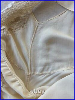 Vintage 1930s Ivory Silk Satin Lace Inset Hand Sewn Bias Cut Lingerie Slip Dress