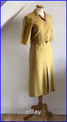 Vintage 1930s Linen Shirt Dress Slip 30s Art Deco Embroidery Unworn Designer