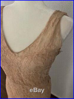 Vintage 1930s Long Lace Dress Evening Gown XS Smal Nude Women Caplet Slip Wiggle